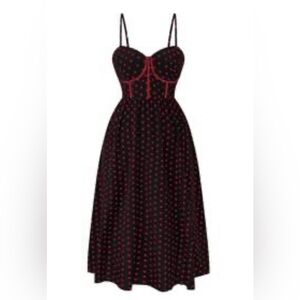 Black and Red Bustier Midi Dress with Sweetheart Neckline